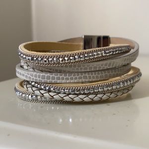 White Beaded Wrap Bracelet Magnetic Closure
